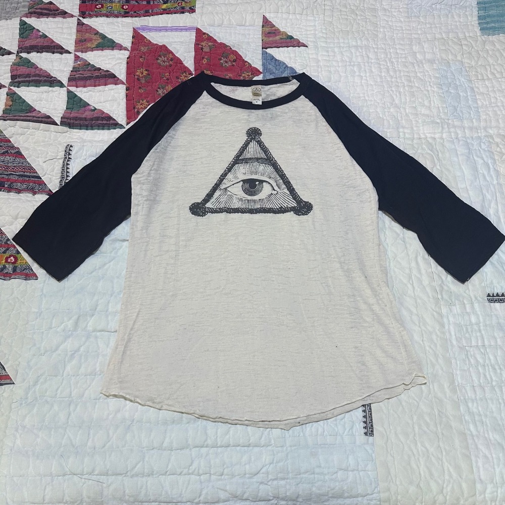 Alternative Apparel Alchemy Raglan Baseball Tee Eye Graphic Black Cream Mens M